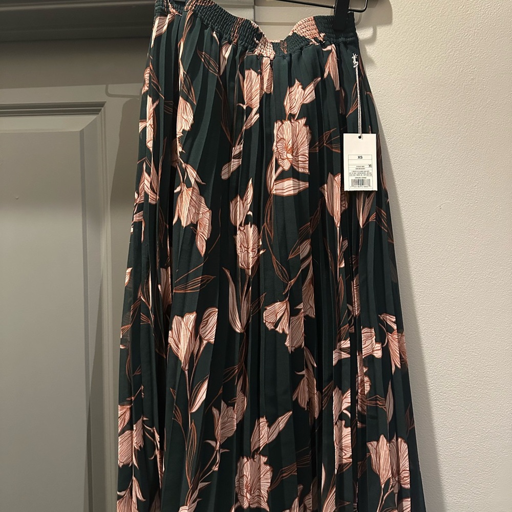 A New Day Floral Maxi Skirt - Dark Green and Pink